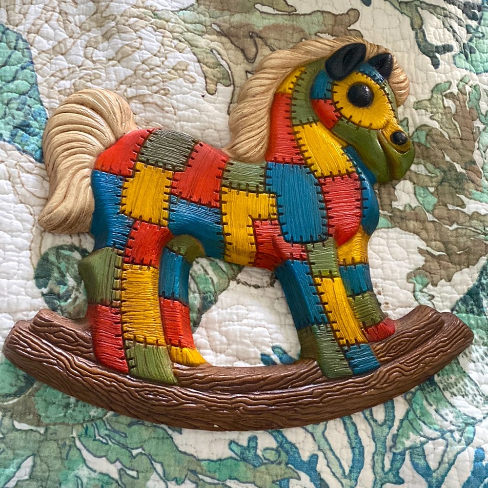 Vintage foam mold patchwork rocking horse wall plaque decor hanging
